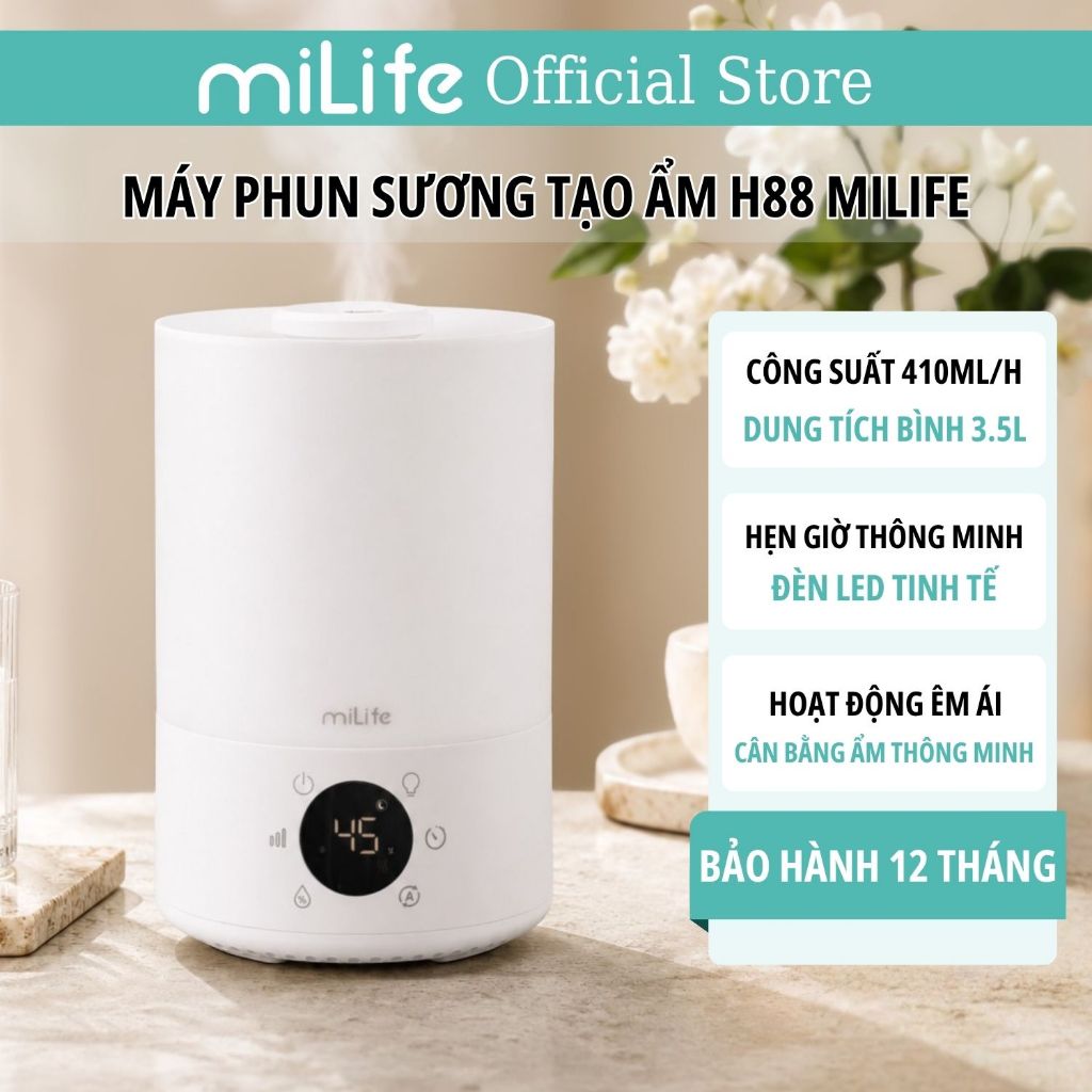 Máy phun sương tạo ẩm H88 miLife cài đặt độ ẩm thông minh