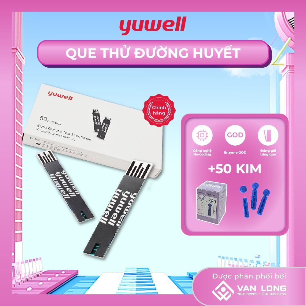 Que thử đường huyết Yuwell Y330 Hộp 50 que dùng với máy đo đường huyết Yuwell 582. Tặng 50 kim.