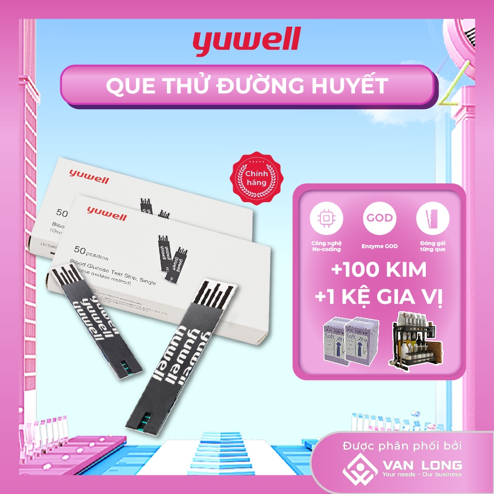 [COMBO 2 HỘP] Que thử đường huyết Yuwell Y330 Hộp 50 que dùng với máy đo đường huyết Yuwell 582.