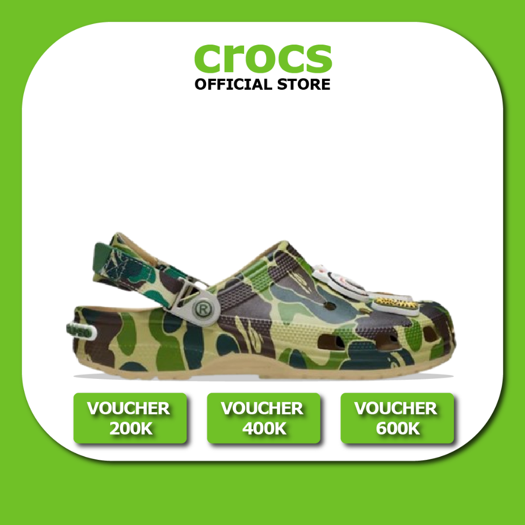 【 Chính Hãng 】 Giày Clog 𝙲𝚛.𝚘𝚌𝚜 Unisex X BAPE Green Camo