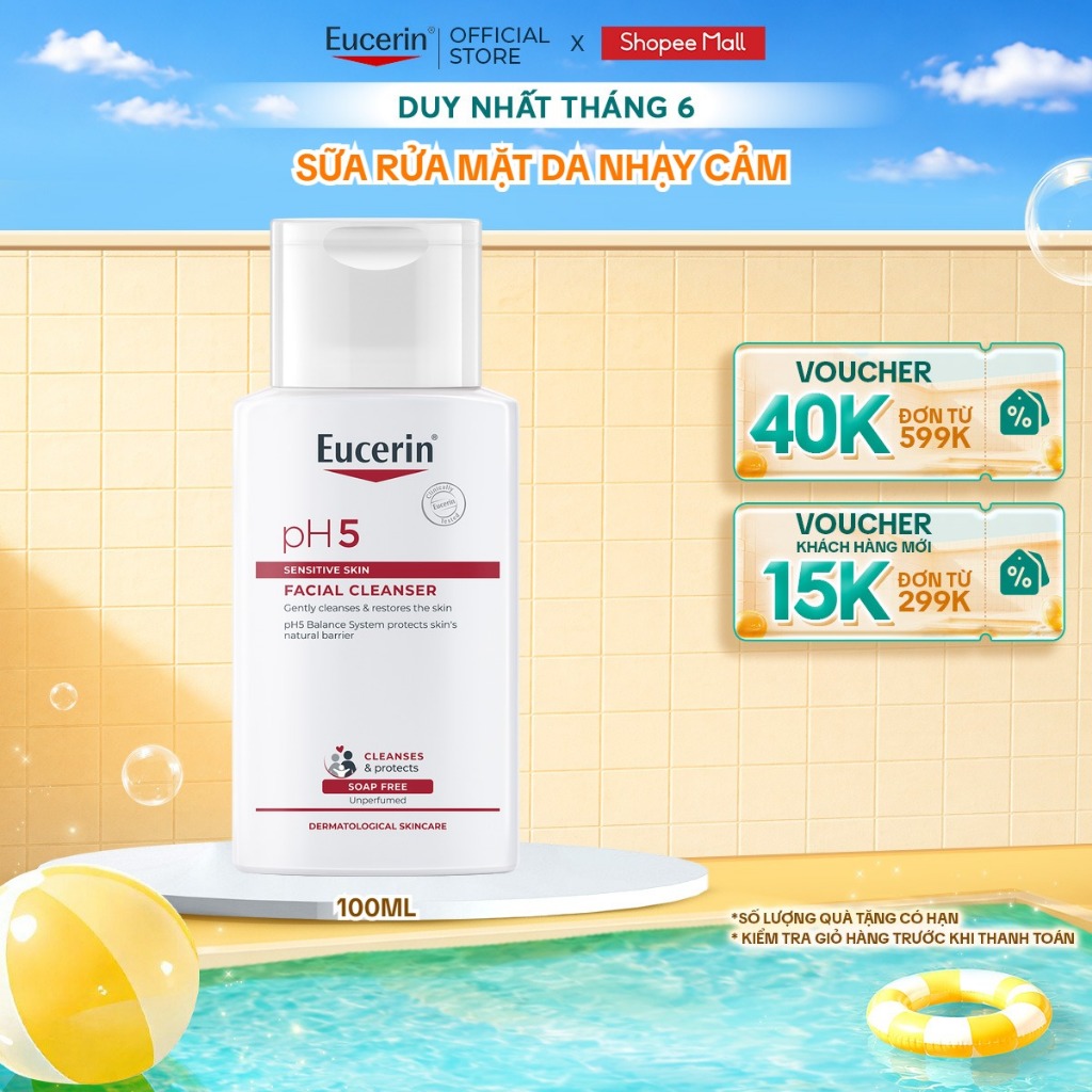 Sữa Rửa Mặt Dịu Nhẹ Cho Da Nhạy Cảm Eucerin pH5 Sensitive Skin Facial Cleanser 100ml