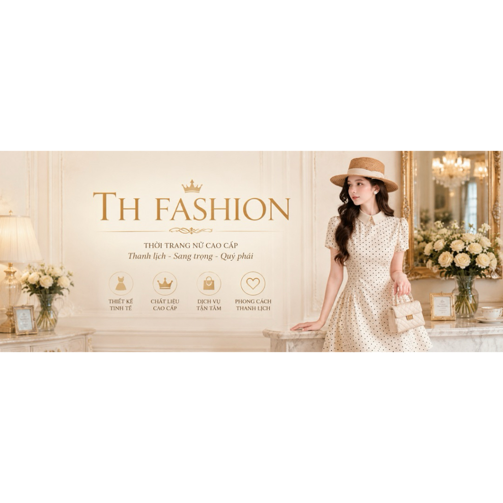 ĐẦM XÒE CỔ SEN CHẤM BI THANH LỊCH – TH FASHION 🌸