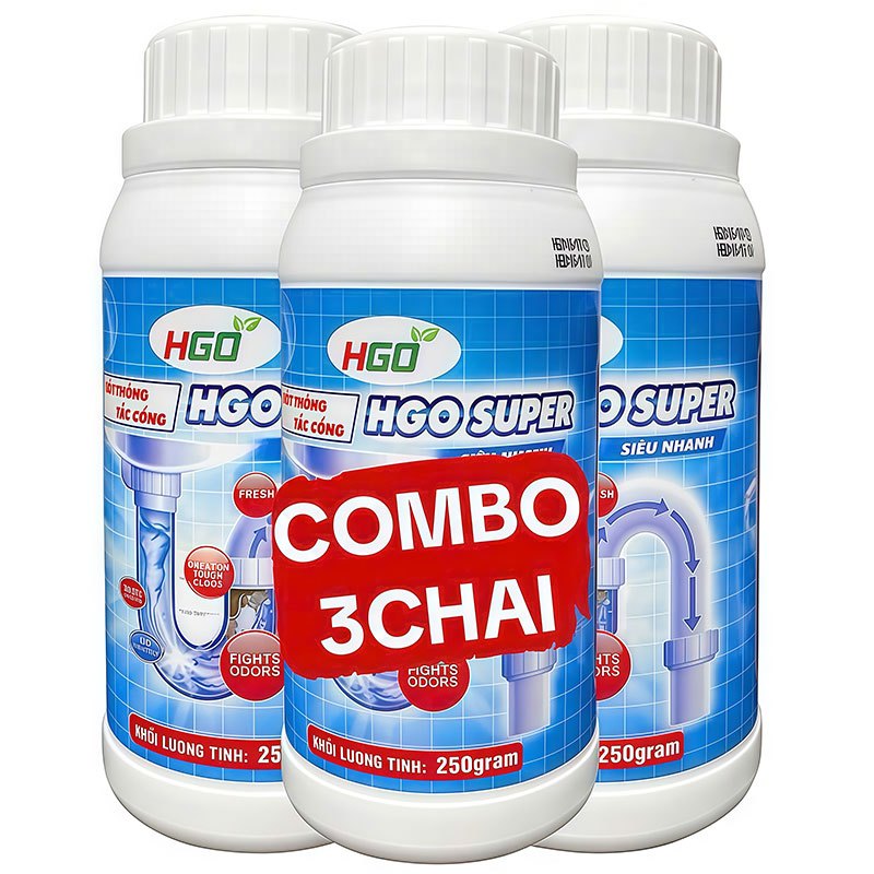 [COMBO 3] Bột Thông Cống Cực Mạnh HGO SUPER, Thông Tắc Bồn Cầu, Bồn Rửa Bát, Đường Ống 250g