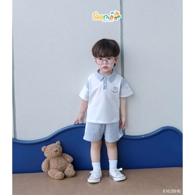 Set set polo Beemo in hình khủng long phối tay vải cotton co giãn cho bé đi chơi, đi biển từ 9-24kg 6162BHB