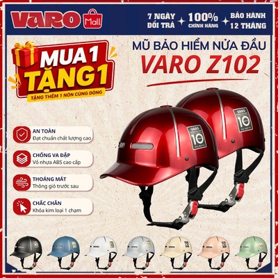[MUA 1 TẶNG 1] Mũ Bảo Hiểm Nửa Đầu VARO Z102 Cao Cấp - Nón Lưỡi Trai 1/2 Lỗ Thoáng Khí Nam Nữ