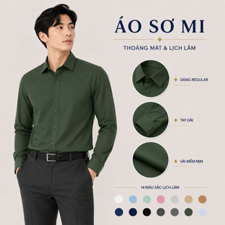 Áo Sơ Mi trơn dài tay MISFIT nam, nữ, trung niên. Chất lụa mịn, co giãn nhẹ vạt bầu DAITRON