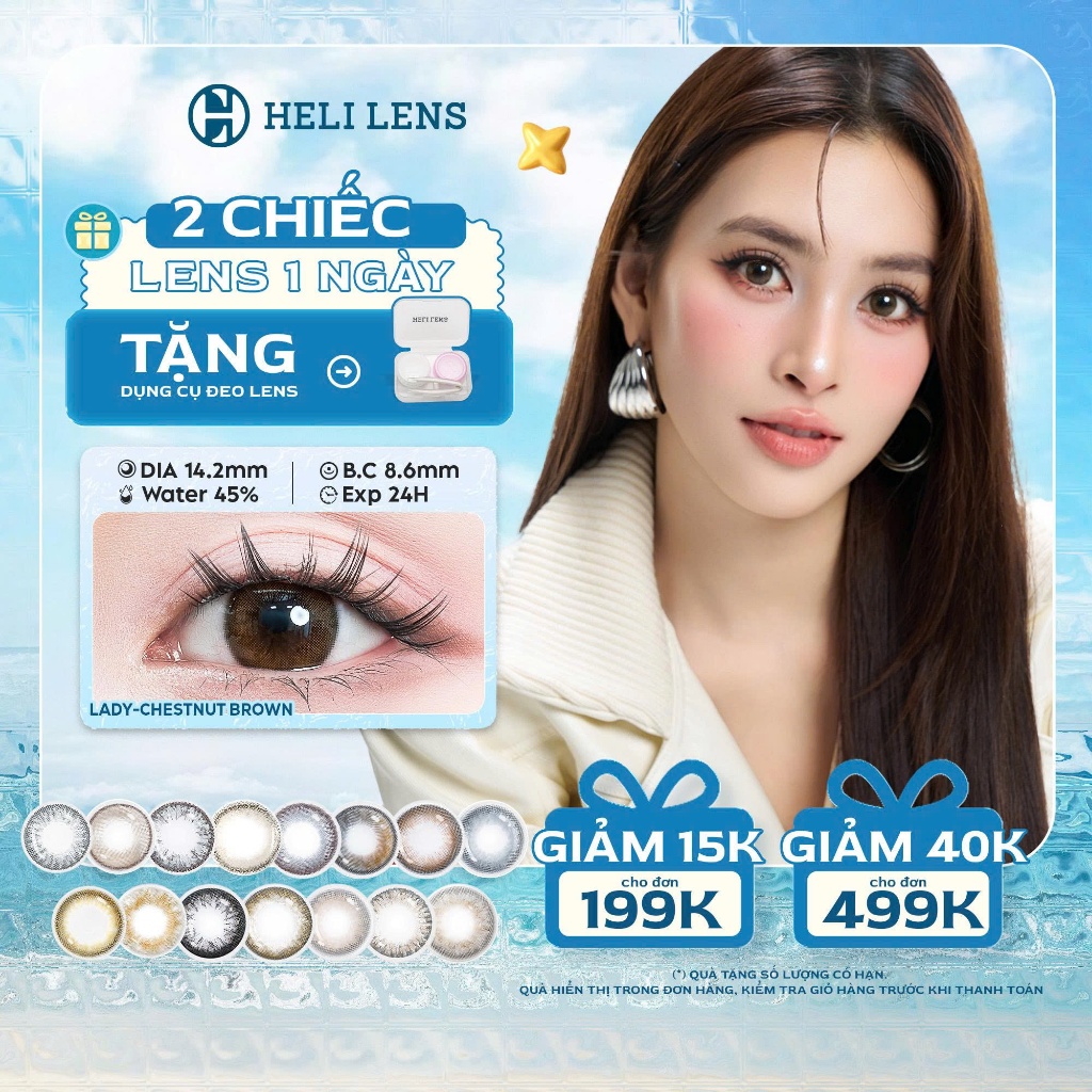 [1 Cặp] Kính Áp Tròng Heli Lens 1 Ngày 12 Màu Trendy Độ Cận 0 Độ Chất Liệu Mềm Dẻo