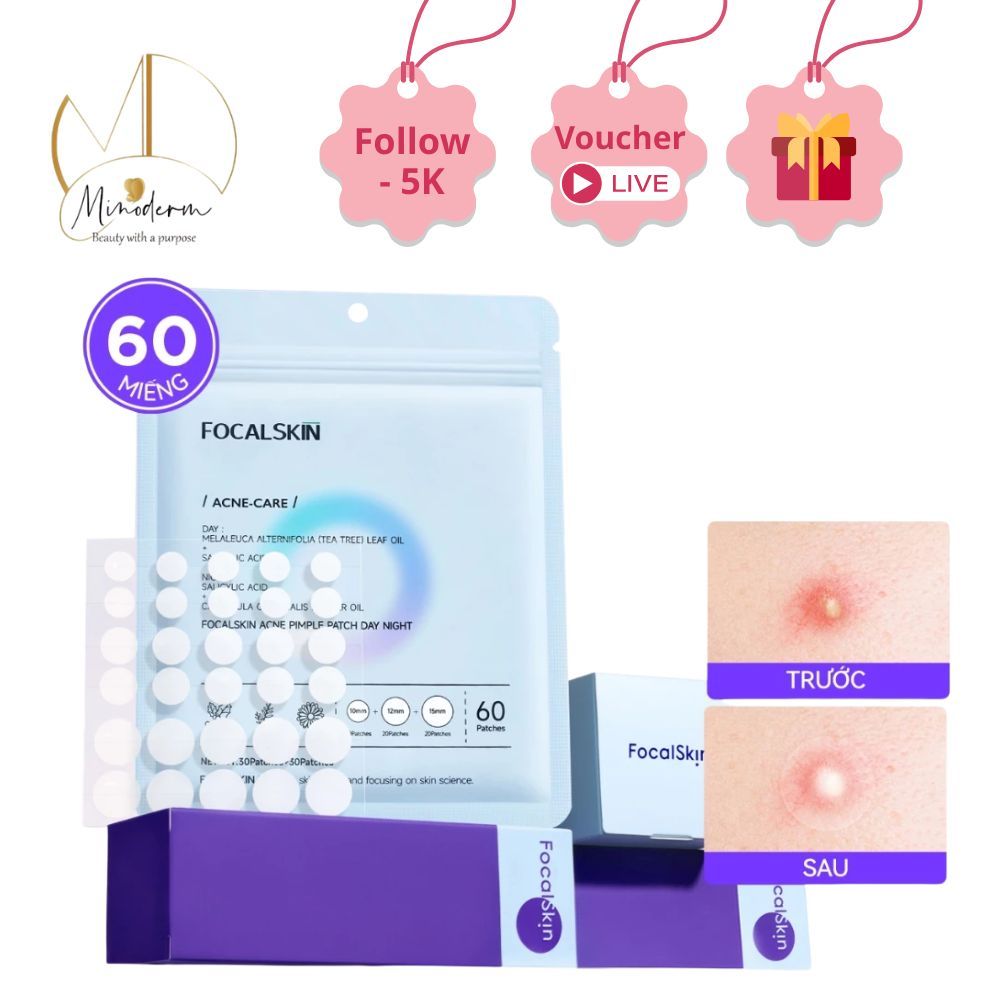 Miếng dán mụn FOCALSKIN ACNE PIMPLE PATCH DAY NIGHT  bảo vệ da khỏi bụi bẩn, giảm sưng.