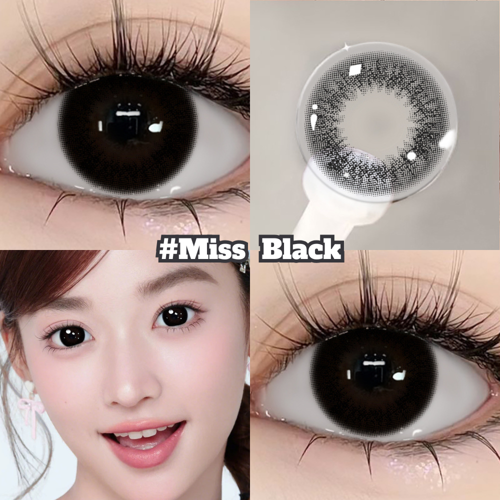Kính áp tròng màu đen,lens cận 6 tháng có độ (0-4), Lens Missblack,Đường Kính 14.0~14.5mm,Lens Mắt đen(Giá 2 chiếc)
