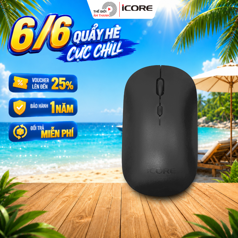 Chuột Không Dây iCore IM02, Kết Nối USB Phạm Vi 10m, Độ Phân Giải Cao 1600DPI - THẾ GIỚI ÂM THANH