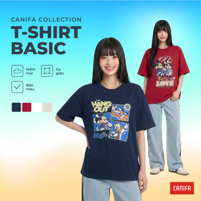 Áo phông unisex người lớn CANIFA áo phông form vừa cổ tròn cộc tay chất liệu cotton mềm mại 5TS26S006