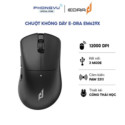 Chuột không dây E-Dra EM629X - Triple Mode (Bluetooth/2.4G/USB) - 12000 DPI, 59g - Bảo hành 12 tháng