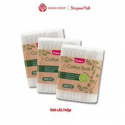 Combo 3 hộpTăm bông ngoáy tai thân giấy tự nhiên mềm mại Care4u, dùng 2 đầu 100 que/hộp