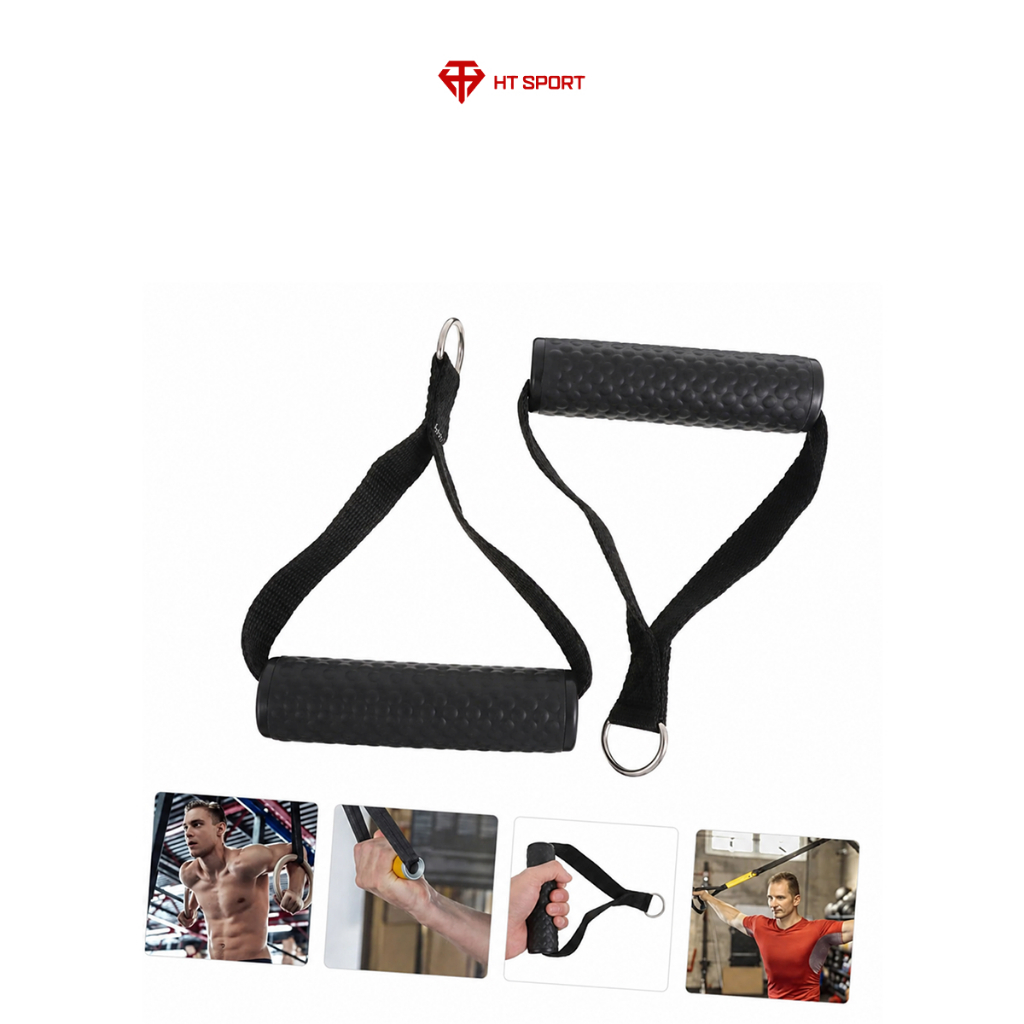 [Phụ kiện tập gym] Cặp tay nắm kéo xô nhựa HT Sport, Nhựa ABS, Silicone, Vải polyester