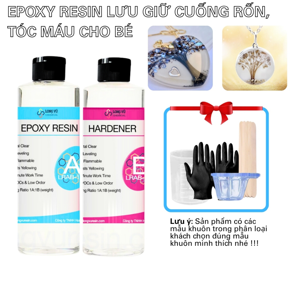 Combo Keo Epoxy Resin DIY Trong Suốt Kèm Phụ Kiện - Bộ Làm Đồ Handmade Resin, Móc Khóa, Kỷ Vật Lưu N