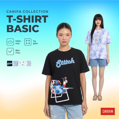 Áo phông ngắn tay unisex CANIFA người lớn cổ tròn in họa tiết 5TS26S007
