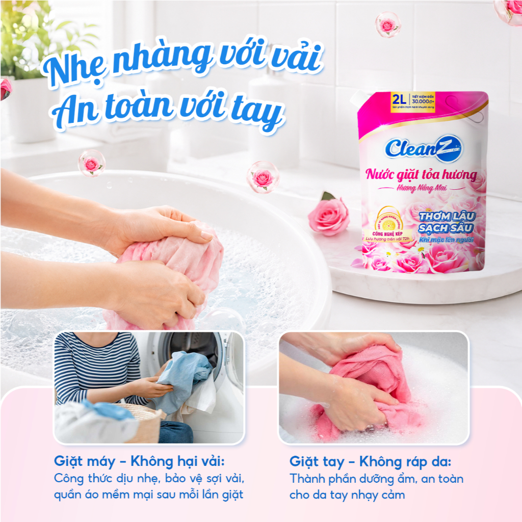 (Mua 1 Tặng 1) Nước giặt xả tỏa hương CleanZ đánh bay vết bẩn, hương thơm mềm mại