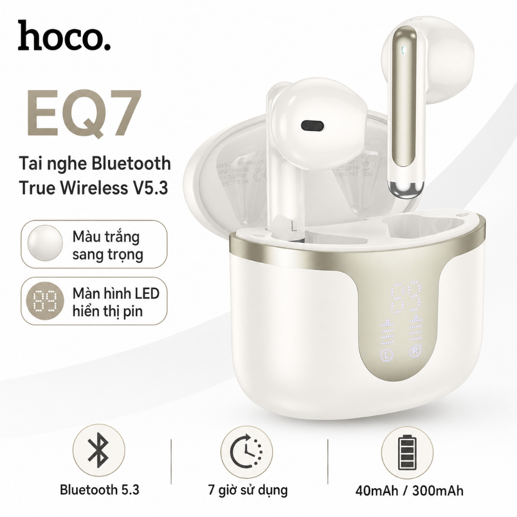 Tai Nghe Bluetooth True Wireless Hoco EQ7 Hộp Sạc Màn Hình LED Hiển Thị Pin