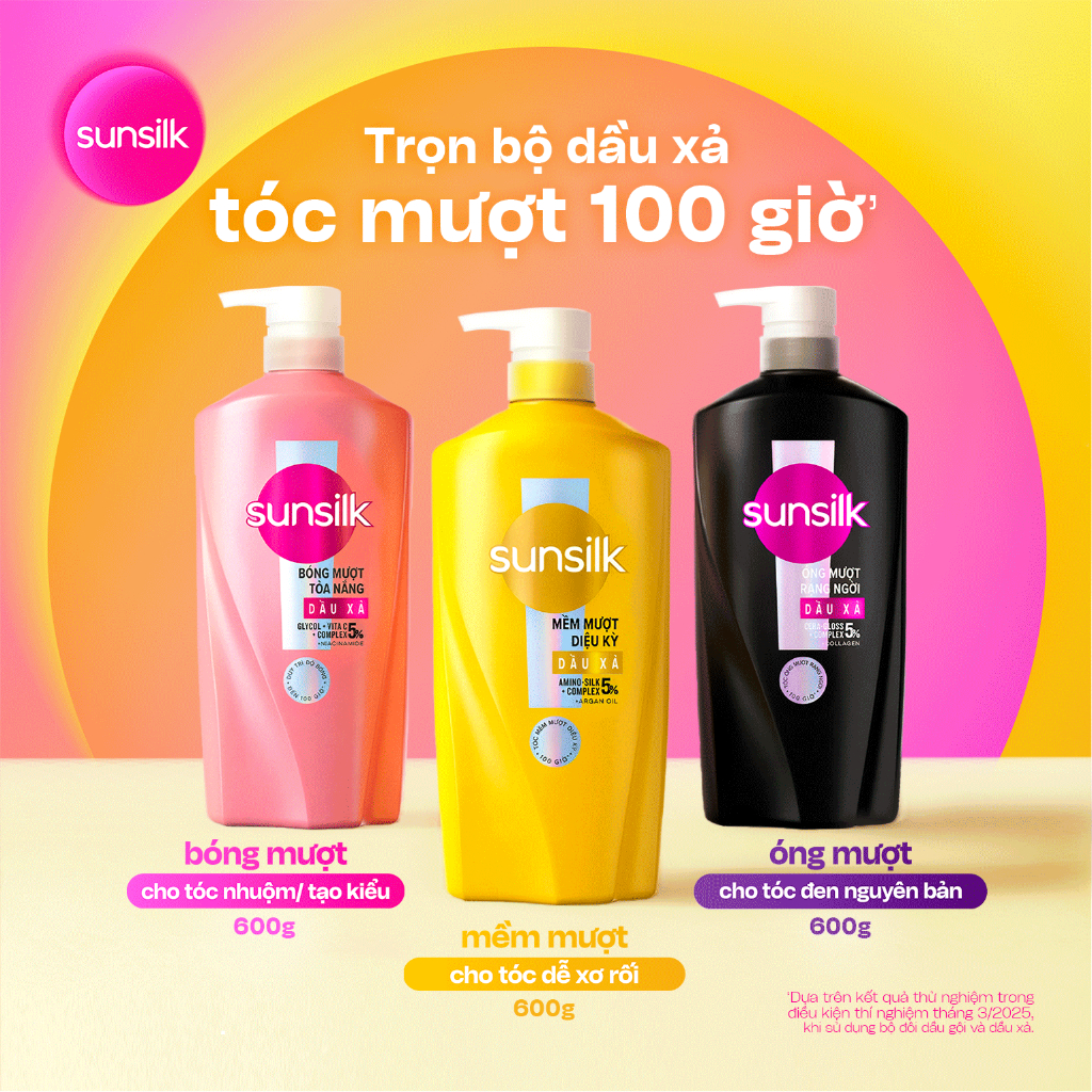 Kem xả Sunsilk cho tóc Mượt 100h (Bóng mướt-  Luminous UV / Đen óng - Glossy Black / Mềm mượt - Silky Smooth) 600g | BigBuy360 - bigbuy360.vn