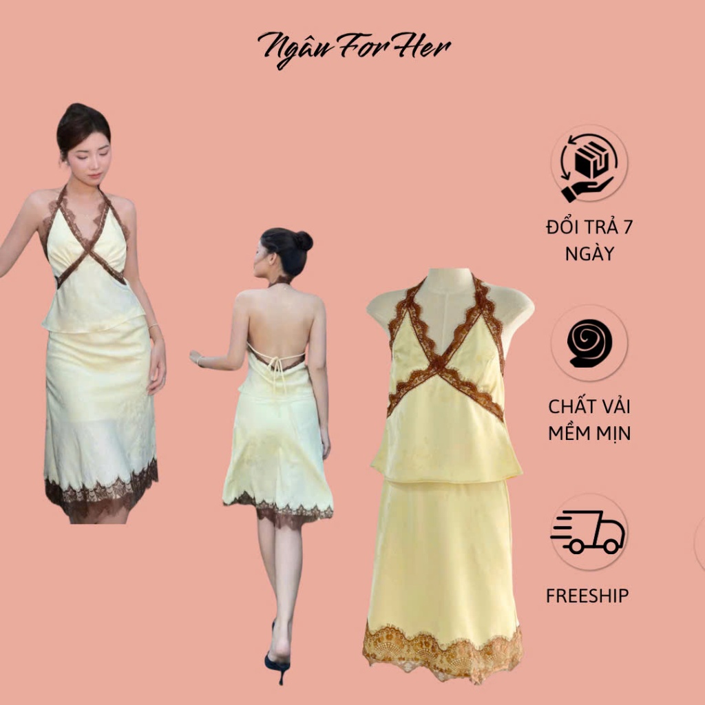 TIKIE SET- SET LỤA PHỐI REN TAKET – SANG TRỌNG, NỮ TÍNH, MẶC ĐI CHƠI HOẶC HẸN HÒ ĐỀU XINH Ngâu for h