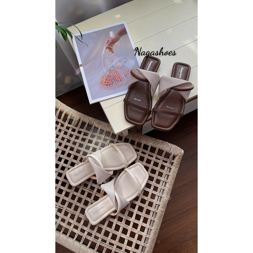 DÉP NAGASHOES MŨI VUÔNG 2 QUAI NGANG XOẮN NAD398