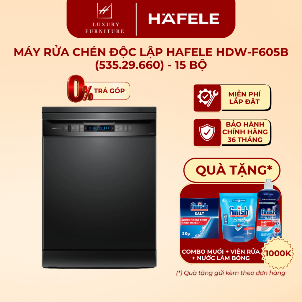[Miễn phí lắp đặt + Tặng viên rửa] Máy rửa chén Hafele HDW-F605B (535.29.660) BH chính hãng