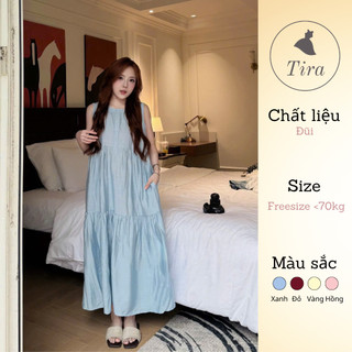 Váy suông đi biển TIRA MAMA M777 Váy bầu suông dáng dài Váy ba lỗ tầng form rộng chất đũi