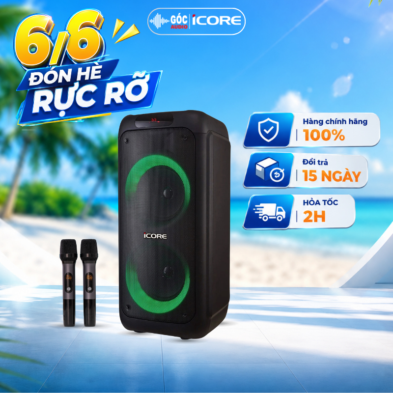 LOA KÉO KARAOKE ICORE – ÂM THANH SỐNG ĐỘNG, ĐÈN LED ẤN TƯỢNG - GÓC AUDIO