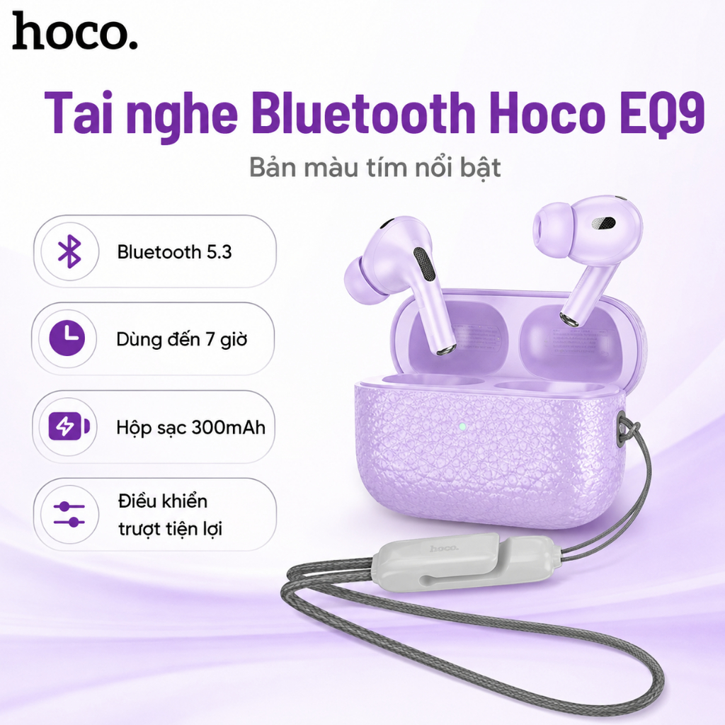 Tai Nghe Bluetooth True Wireless Hoco EQ9 Điều Chỉnh Âm Lượng Cảm Ứng Vuốt Pin Đến 7 Giờ