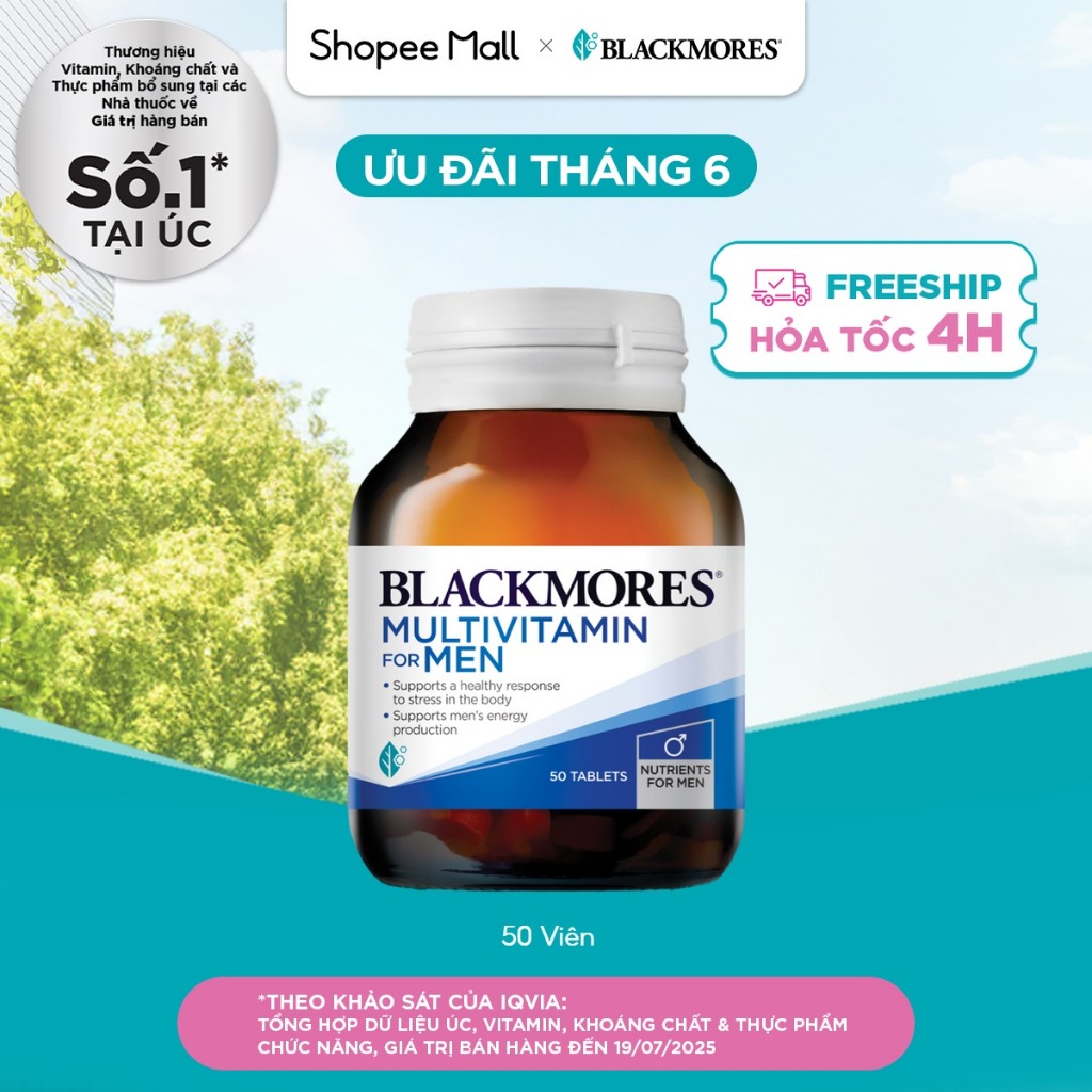 [Hannah x BM] Vitamin Tổng Hợp Hỗ Trợ Sức Khỏe Nam Giới BLACKMORES Multivitamin For Men Lọ 50 Viên