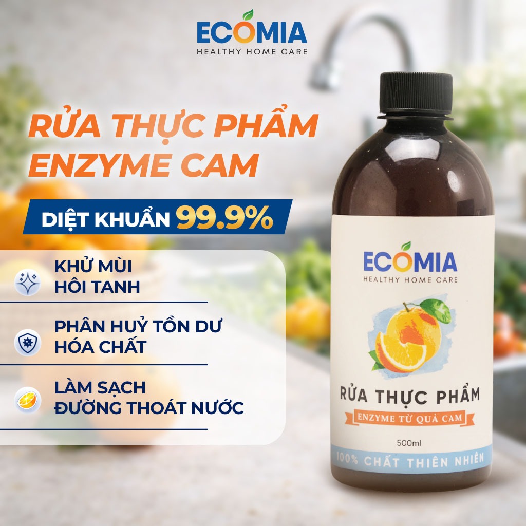 Nước Ngâm Rửa Rau Củ Quả Sinh Học Ecomia Enzyme Cam Tự Nhiên, Làm Sạch Thực Phẩm