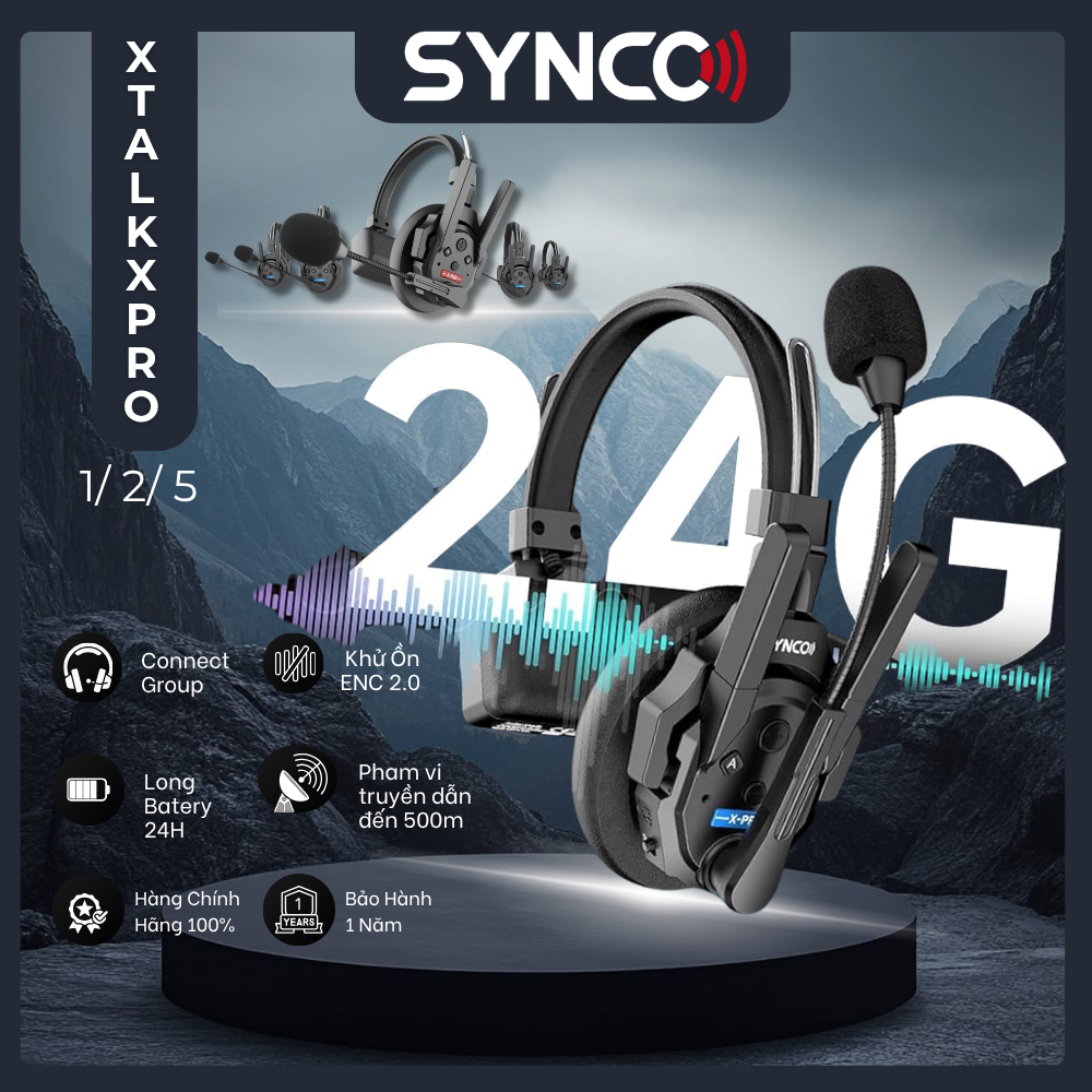 SYNCO Xtalk XPro 1 /2 /5 - Hệ Thống Liên Lạc Tai Nghe Không Dây 2 Chiều 2.4GHz - Hàng Chính Hãng