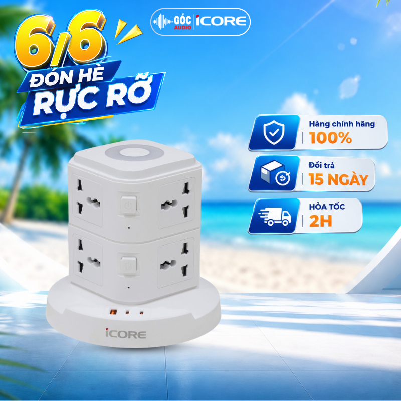 Ổ CẮM ĐIỆN ICORE ITS100C - ĐA DẠNG CỔNG SẠC - CÔNG SUẤT 2500W - GÓC AUDIO