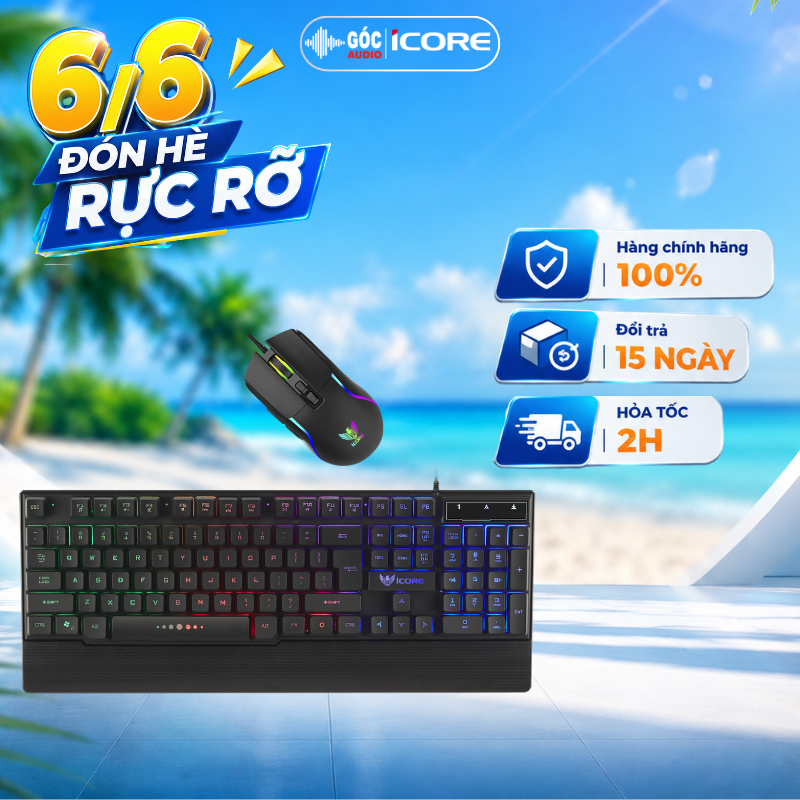BỘ PHÍM CHUỘT CHƠI GAME ICORE IGC01 – LED RỰC RỠ – SIÊU NHẠY – GOC AUDIO