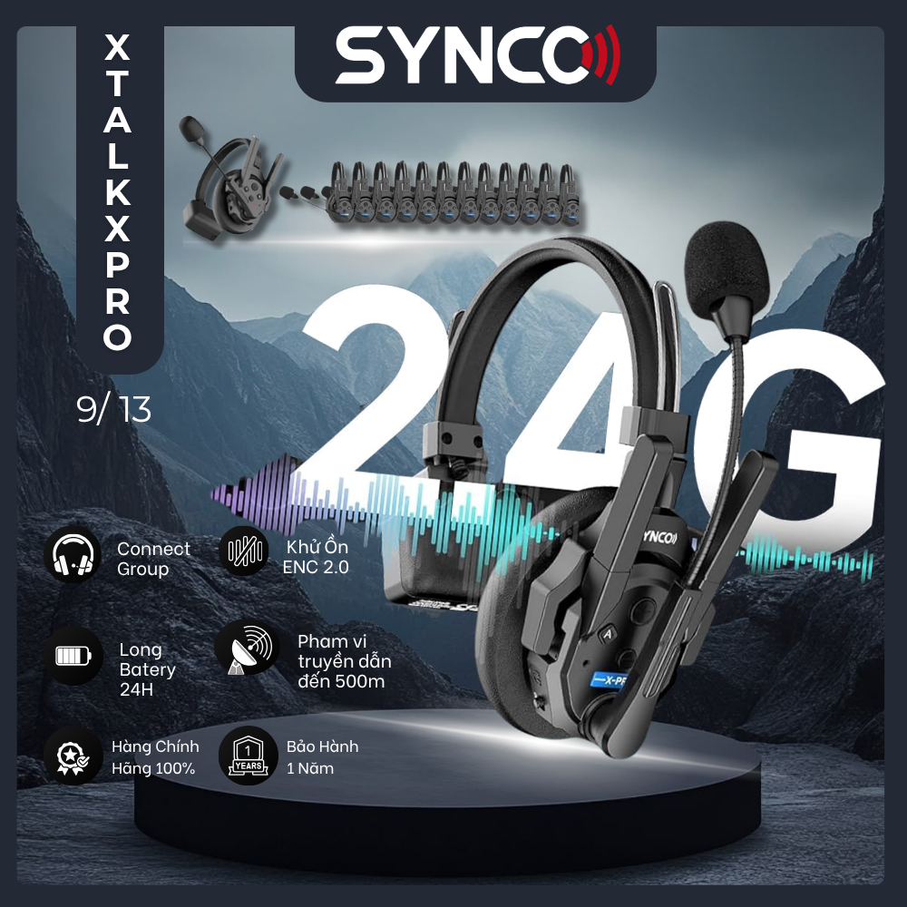 SYNCO Xtalk XPro 9/ 13 - Hệ Thống Liên Lạc Tai Nghe Không Dây 2 Chiều 2.4GHz - Hàng Chính Hãng
