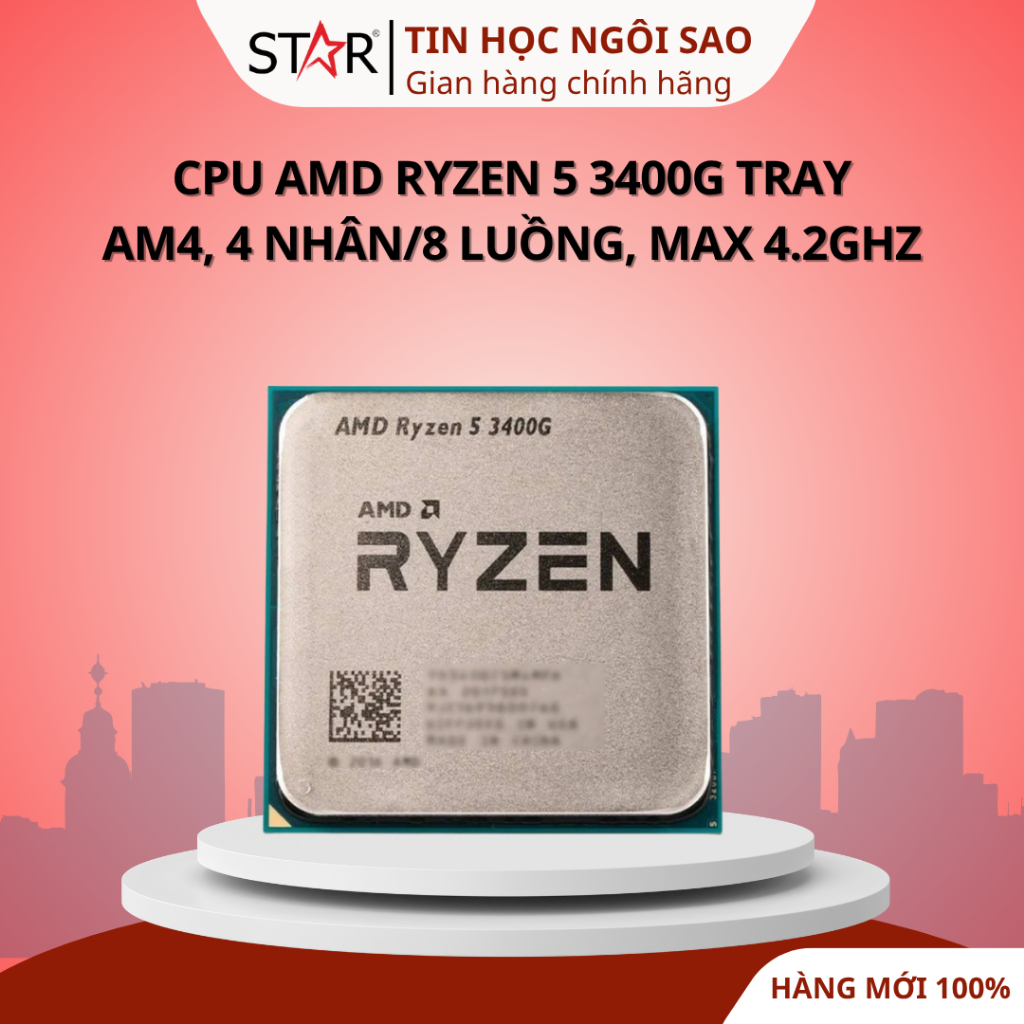 CPU AMD Ryzen 5 3400G Tray (No Box, không Fan) | AM4, 4 nhân/8 luồng - Bảo hành 36 tháng