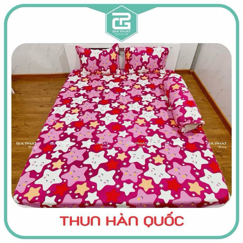 Bộ Ga Giường Thun Lạnh Hàn Quốc 4 Món ( 1 ga bọc + 2 vỏ gối nằm + 1 vỏ gối ôm )