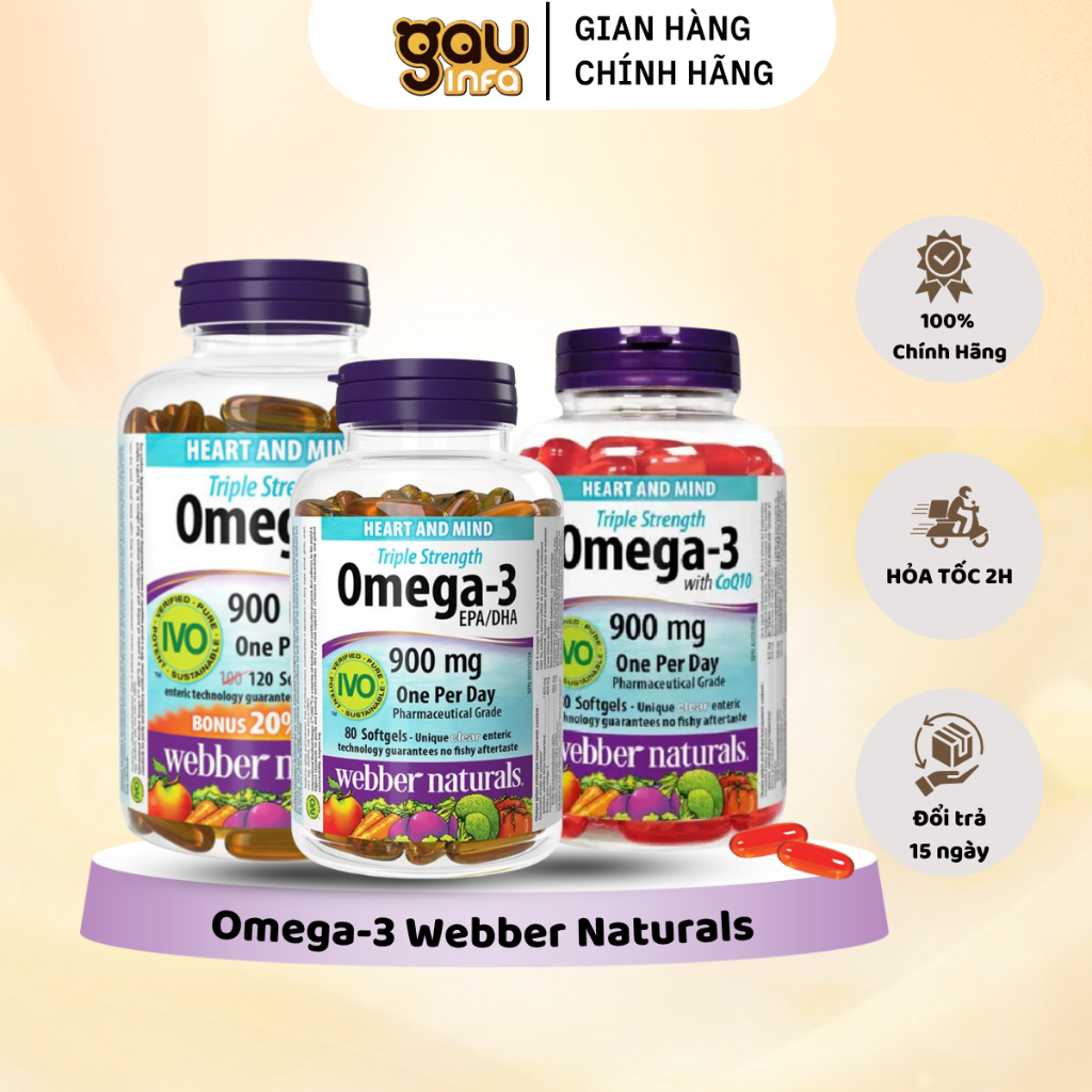 Dầu Cá Omega-3 Webber Naturals Triple Strength 900mg Canada Hỗ Trợ Sức Khỏe - Gauinfa