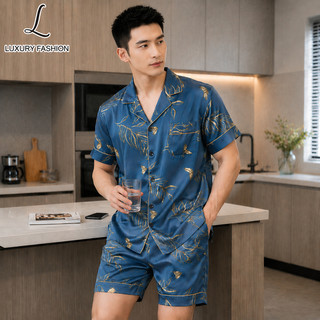 Bộ Pijama Nam LUXURY FASHION lụa latin cao cấp tay ngắn mềm mát mặc nhà mặc ngủ thoải mái - Bộ cộc tay quần ngắn M009
