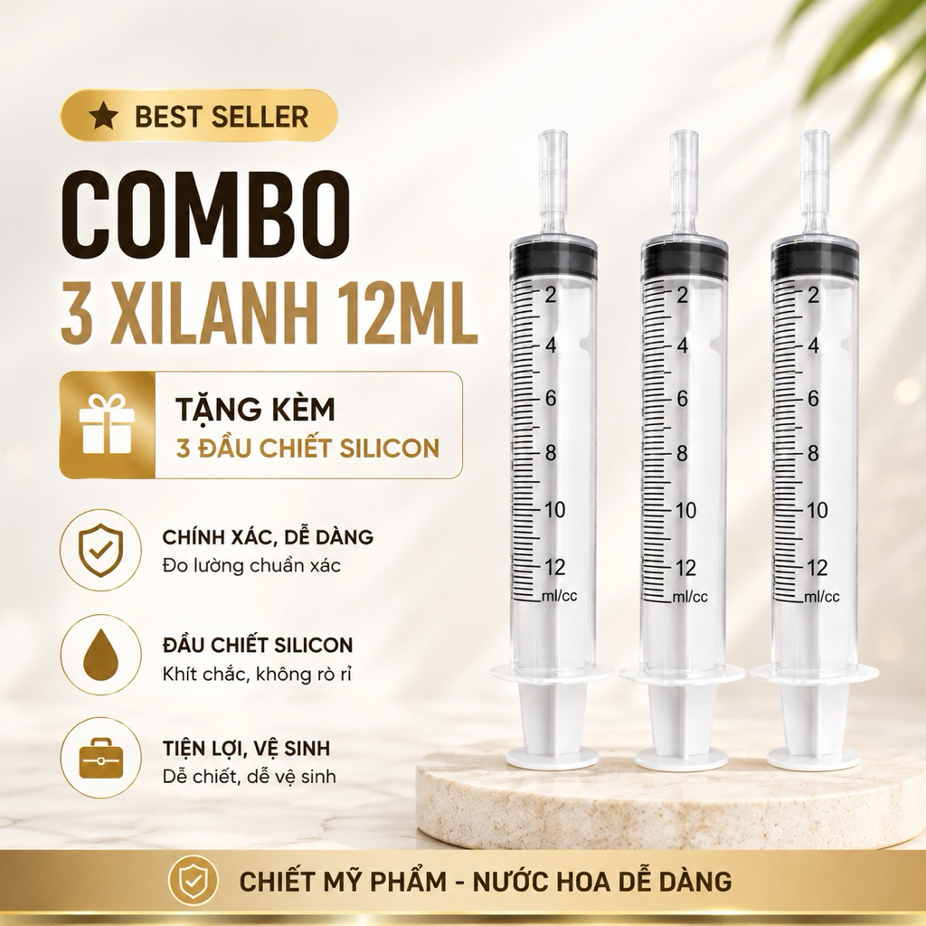 Conbo 3 Xilanh dụng cụ chiết nước hoa 12ml + 3 vòi chiết Silicon, nhỏ gọn, tiện lợi, dễ sử dụng