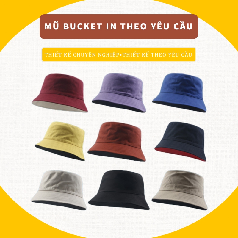 Nón bucket in chữ theo yêu cầu mũ bucket thêu tên theo yêu cầu nón tai bèo in logo theo yêu cầu hiện