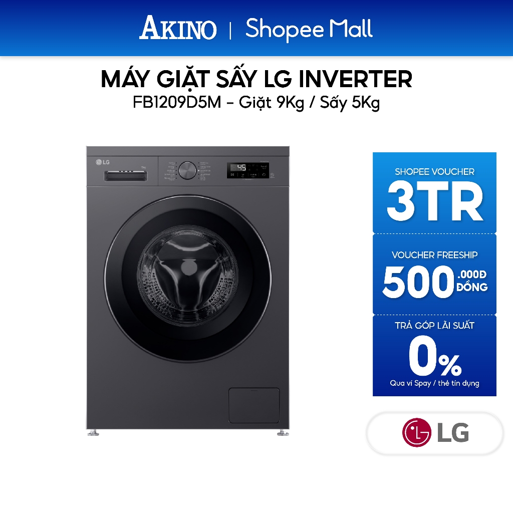 FB1209D5M | Máy giặt sấy lồng ngang LG Inverter giặt 9kg - sấy 5kg