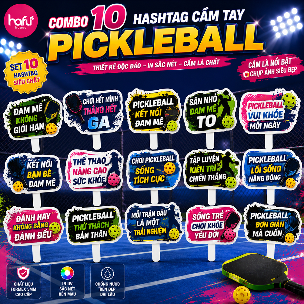 [HỎA TỐC HCM] Combo Hashtag Pickleball Cầm Tay Phụ Kiện Check In Sự Kiện Giải Đấu Team Building