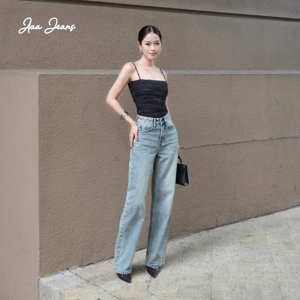 Aaa Jeans - Quần Jean Ống Suông Rộng Nữ Classic Màu Air Blue Wash Vintage