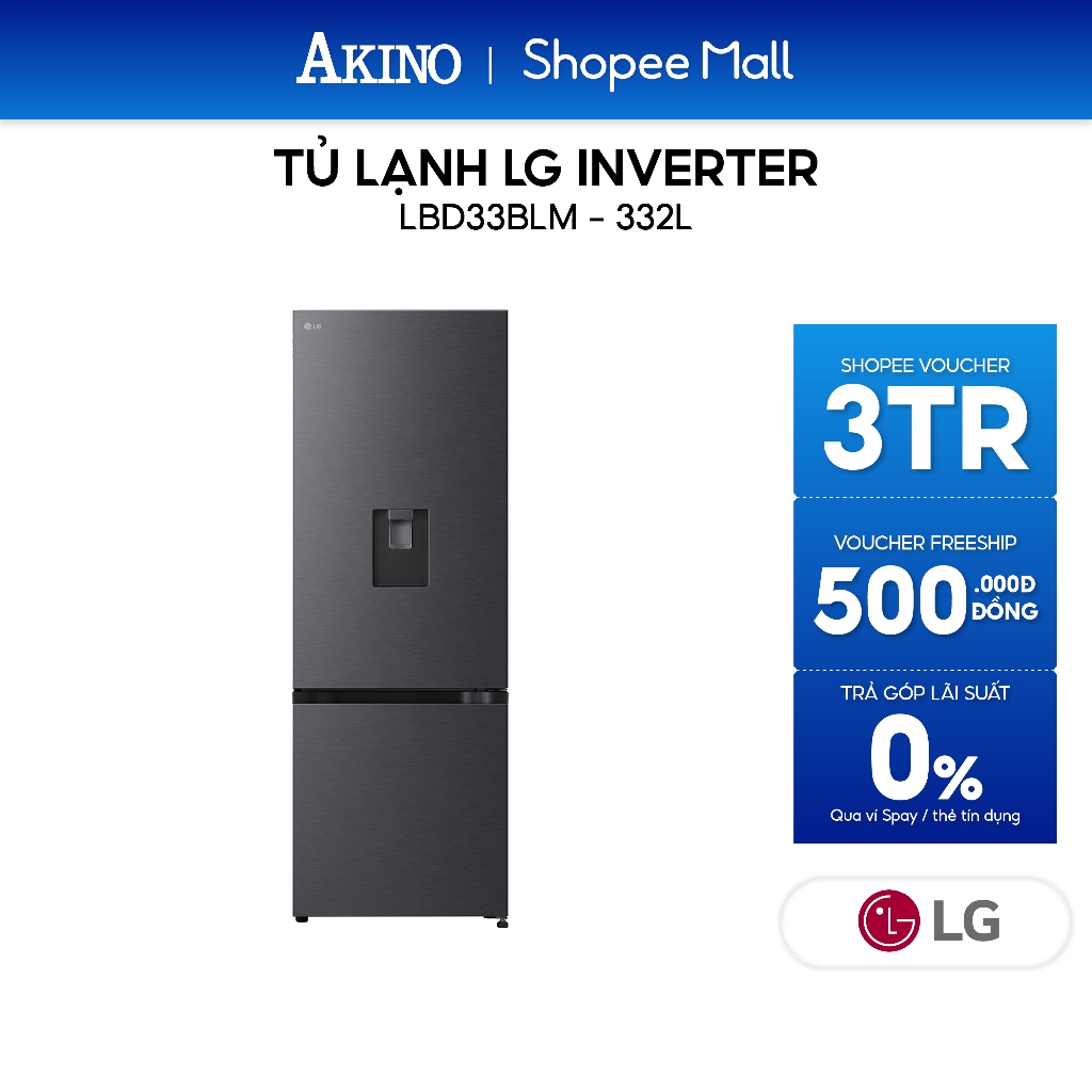 LBD33BLM | Tủ lạnh LG Inverter 332 lít LBD33BLM - Hàng Chính Hãng