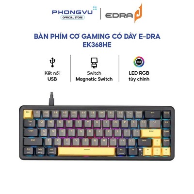 Bàn phím cơ Gaming E-Dra EK368HE - Layout 67 - Magnetic Switch - USB - LED RGB - Bảo hành 24 tháng