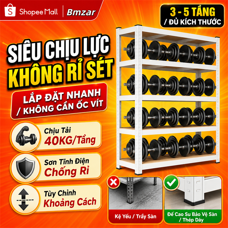 BMZAR Kệ sắt v lỗ Điều chỉnh chiều cao linh hoạt Kệ để đồ đa năng Tiện dụng hữu ích Lắp đặt không cần vít