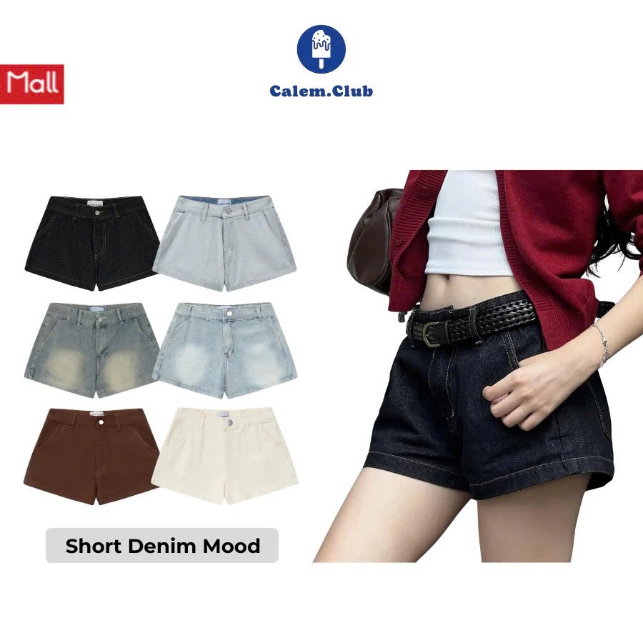 Calem.Club - Quần Short ngắn nữ Denim Mood cạp trễ chất liệu Jean dáng ngắn trên gối quần short nữ phong cách trẻ trung