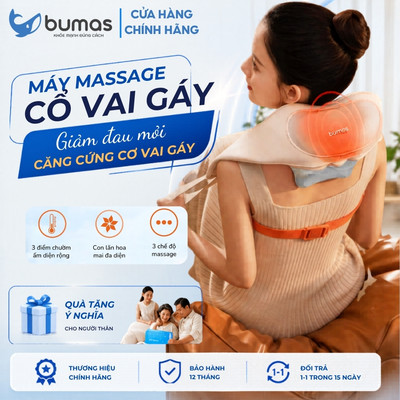 Máy Massage Cổ Vai Gáy BUMAS M3 Plus, Chườm Ấm 45°C, 16 Điểm Tiếp Xúc Silicon, Massage Đa Vị Trí