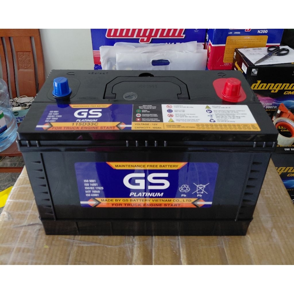 Bình ắc quy 12v miễn bảo dưỡng GS 115D33C (12V - 100AH), cho xe tải, máy phát điện